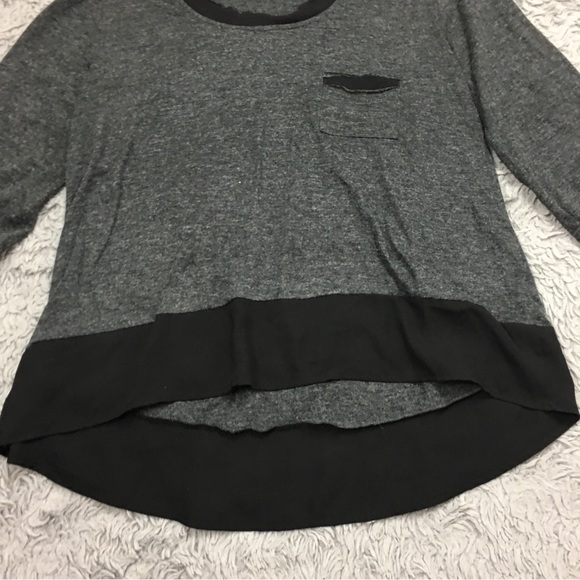 Anthropologie Pleione  Contrast Trim Chiffon Top High Low Chest Pocket Gray XL - Picture 6 of 16